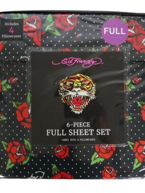 Ed Hardy Full Sheet Set 6 Piece Double Brushed Ultra Soft Tattoo Bedding
